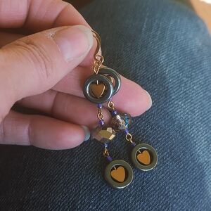 Hematite & Gold Heart Beads New Color Shift Crystal Long Dangle Drop Earrings